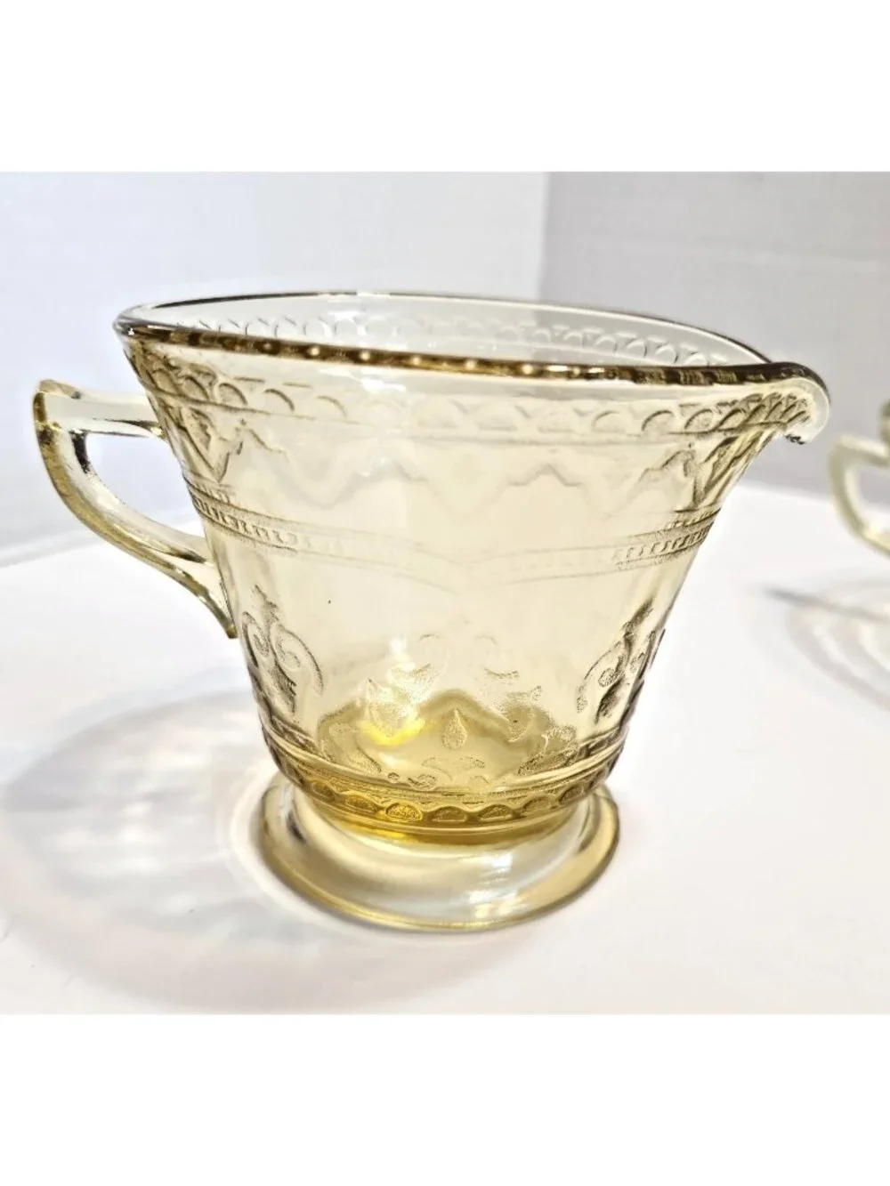 Federal Yellow/Amber Depression Glass Creamer & Open Sugar Set - Patrician  READ